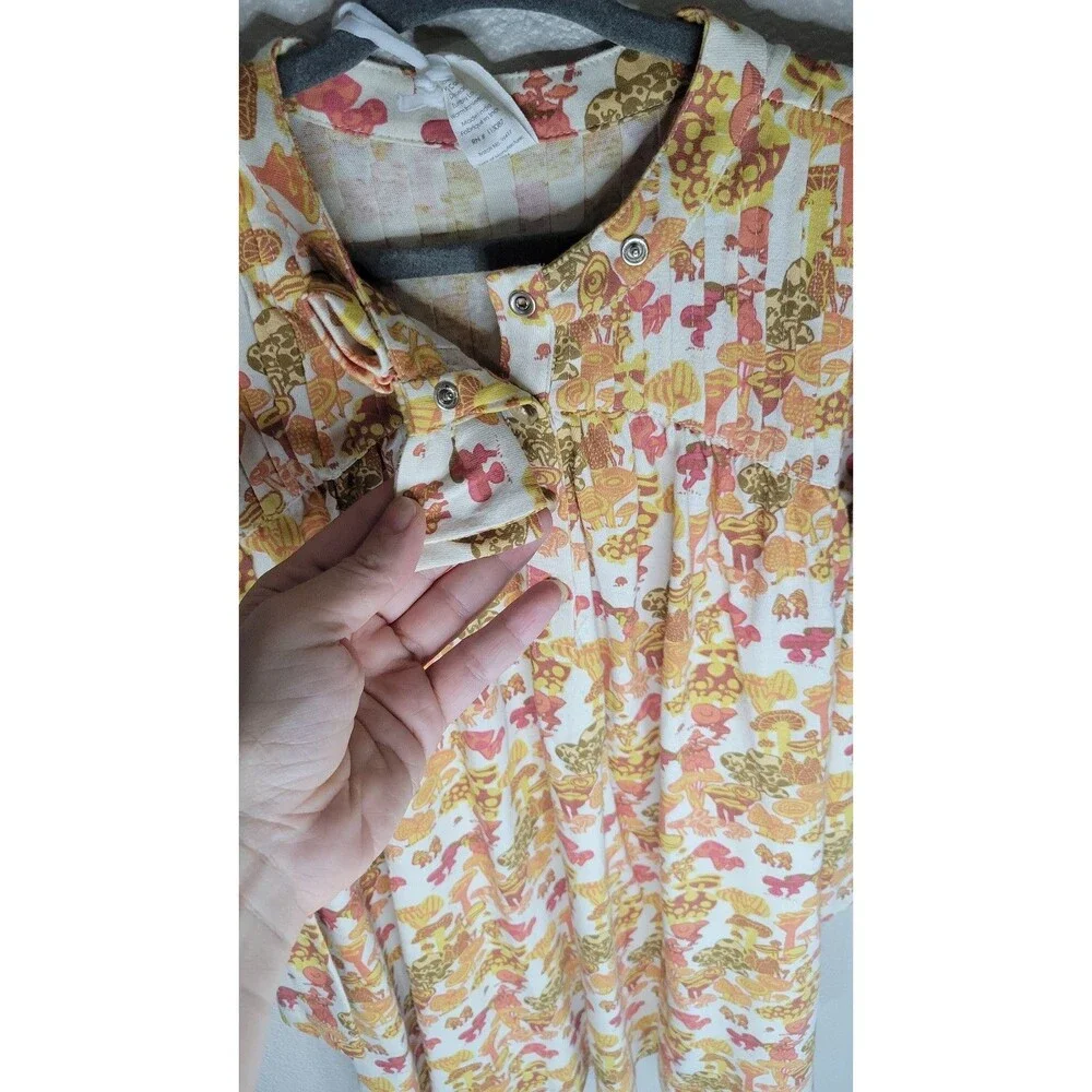 Kate Quinn 7Y Neutral Multi Mushroom Long Sleeve Library Dress NWT Organic Cotto